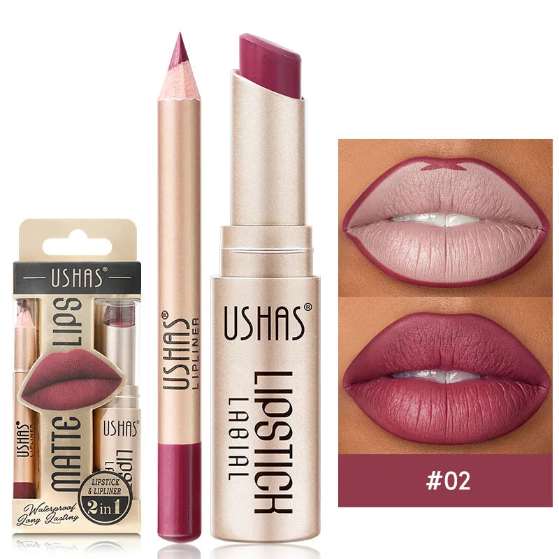 2-in-1 Matte Lipstick & Lip Liner Set – 12 Colors Lip Pencil, High Pigment, Waterproof, Long-Lasting Lipstick for Lips Makeup