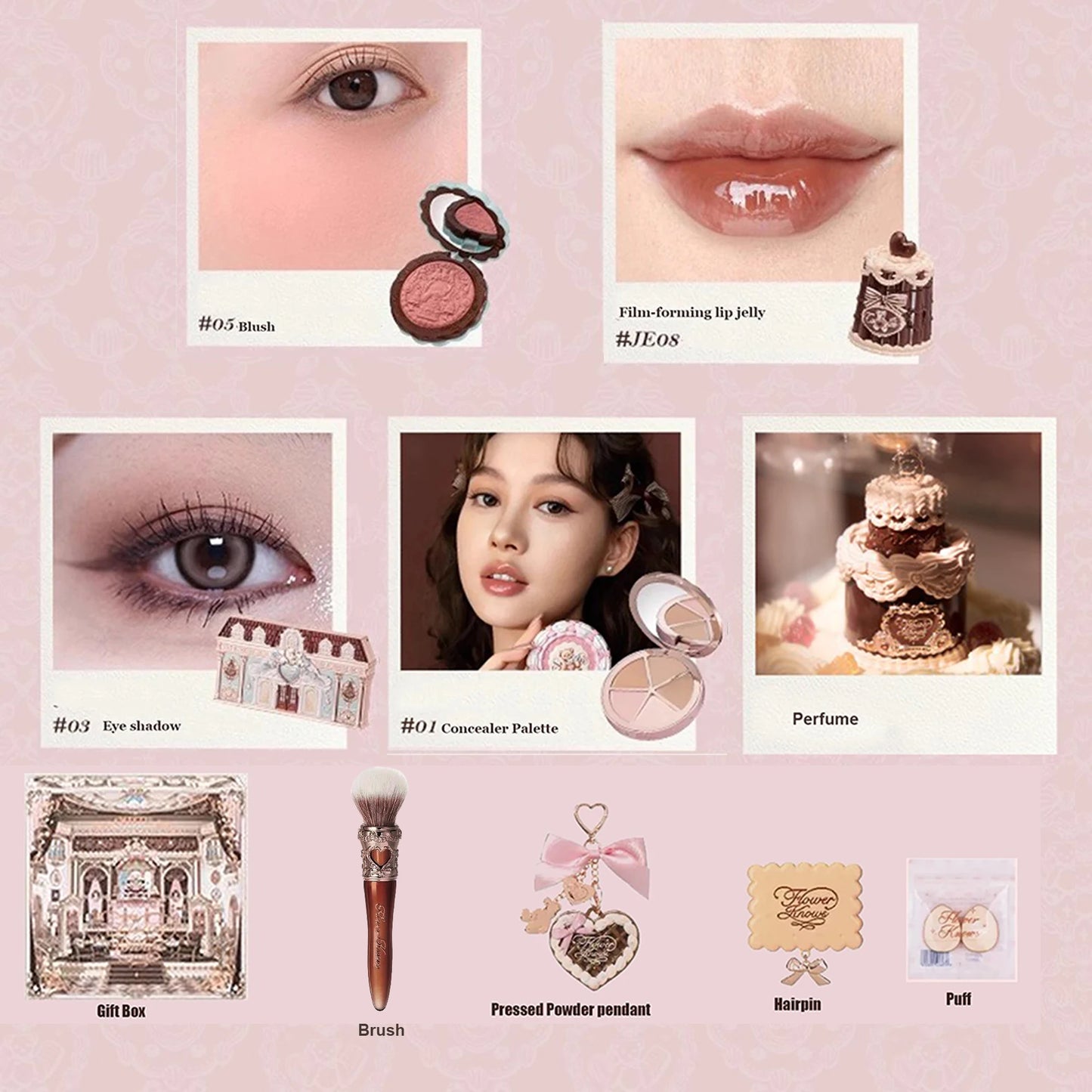 Flower Knows SWEETIE BEAR Makeup Box Gift Set All In One Perfume Shimmer Eye Shadow Palette Blush Lip Jelly Mystery Box 10 PCS