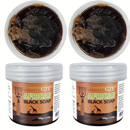 2 Pack GZE African Black Soap 3-in-1 Face, Hair, and Body Cleanser - Deeply Cleanses and Moisturizes Skin and Hair -  Handmade