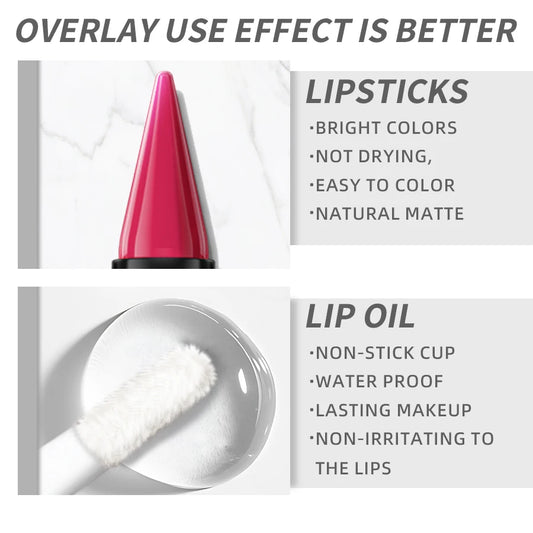 Black Matte 2 In 1  Double Head Lipstick Lip Coat Set Waterproof Coat 24HR Korean Makeup Gifts High Pigment Lip Tint Plumper
