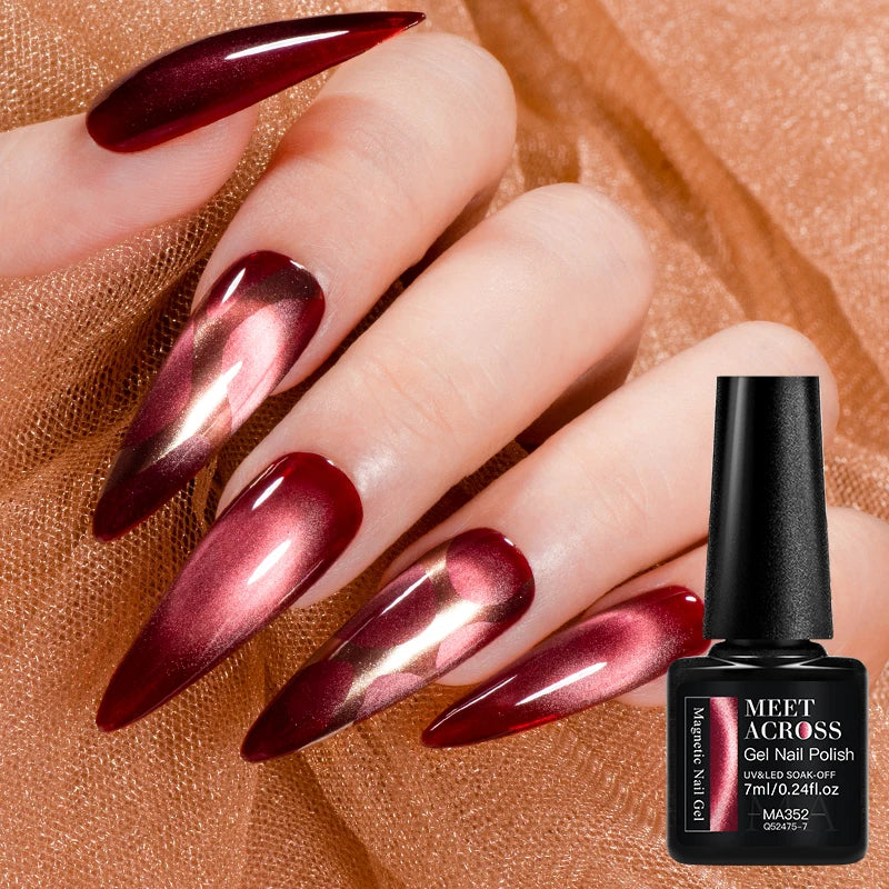 7ml Red Series Cat Magnetic Gel Nail Polish Sparkle Glitter Semi Permanent Nail Art UV Gel Varnish Manicure For Valentines Nails