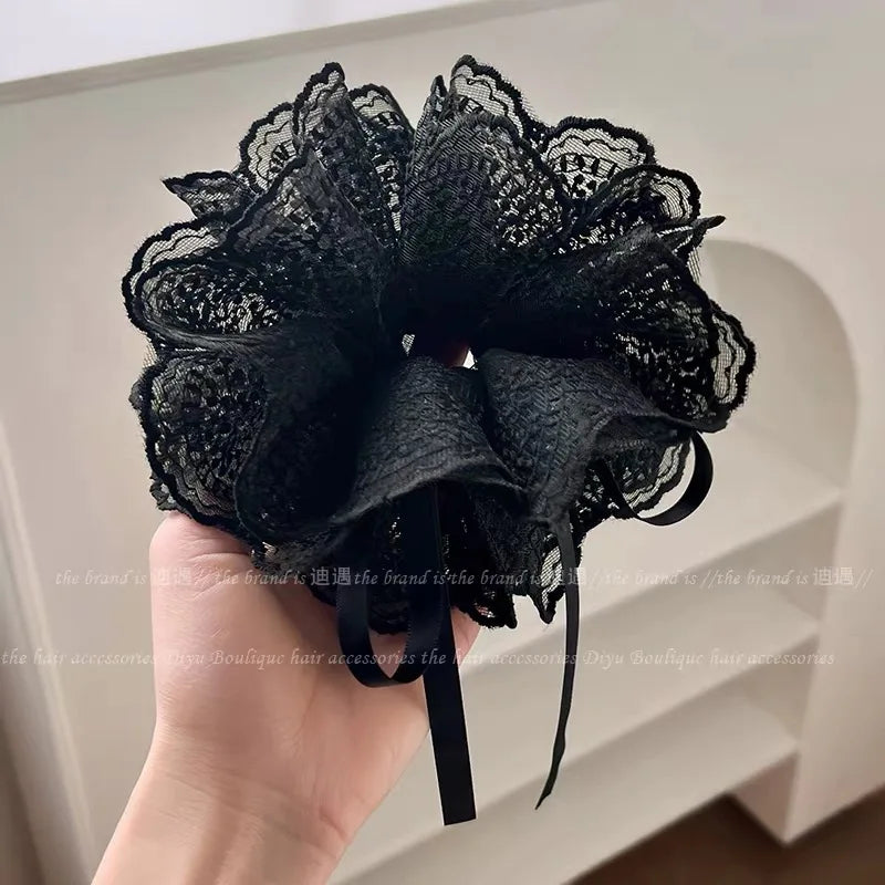 Korea Fashion Dot Satin Scrunchies For Women White big Hair Bands Elastic Silk Hair Tie Girls Black ponytail holder hair rope