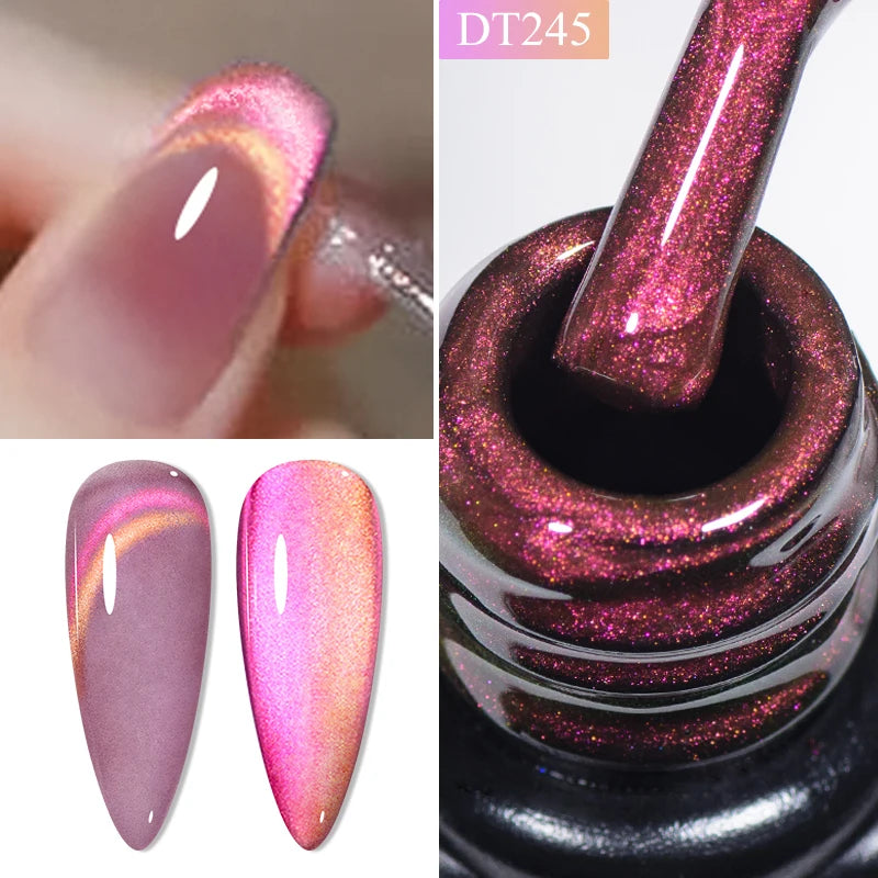MEET ACROSS Pink Red Cat Eye Gel Nail Polish 7ml Jelly Amber Cat Magnetic Gel Nail Soak Off UV LED Semi Permanent Gel Nail Art