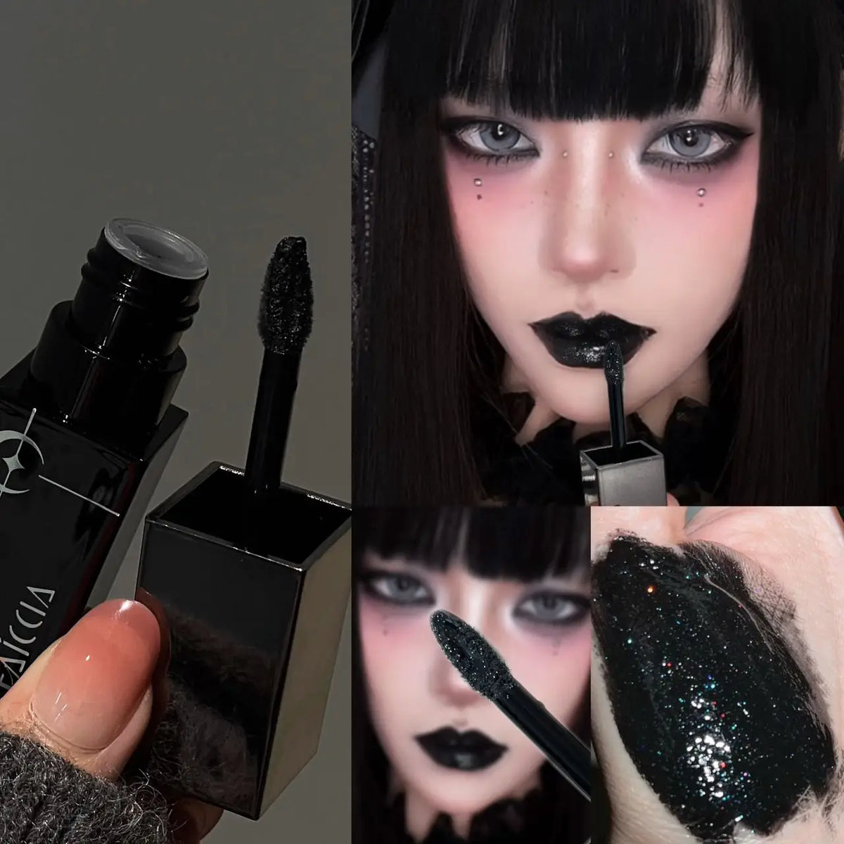 Gothic Matte Black Liquid Lipstick Moisturizer Long-Lasting Punk Blue Green Sparkling Pearl Lip Gloss Halloween Lip Glaze Makeup