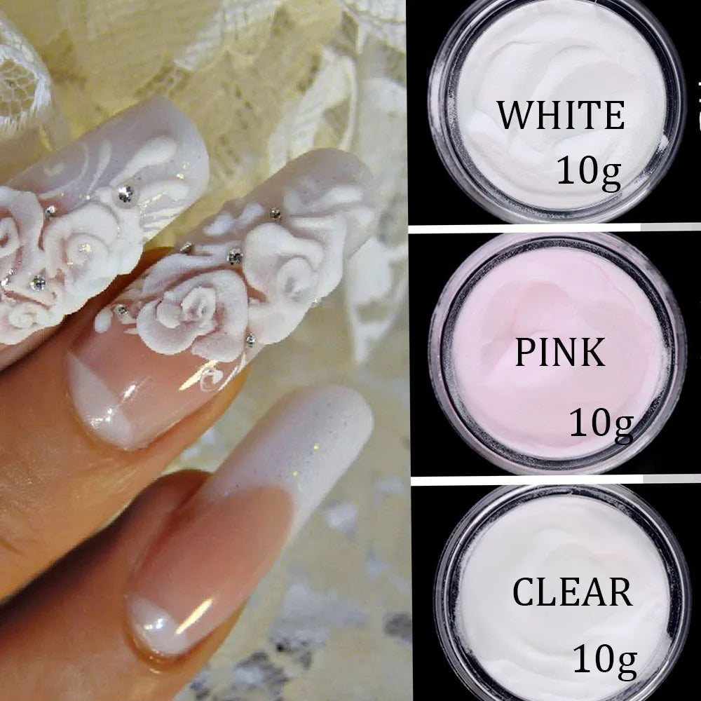 10g/bottle Professional Acrylic Powder Pink/White/Clear Nude Extension Crystal Powder DIY 3IN1 Manicure Polymer Builder Powder