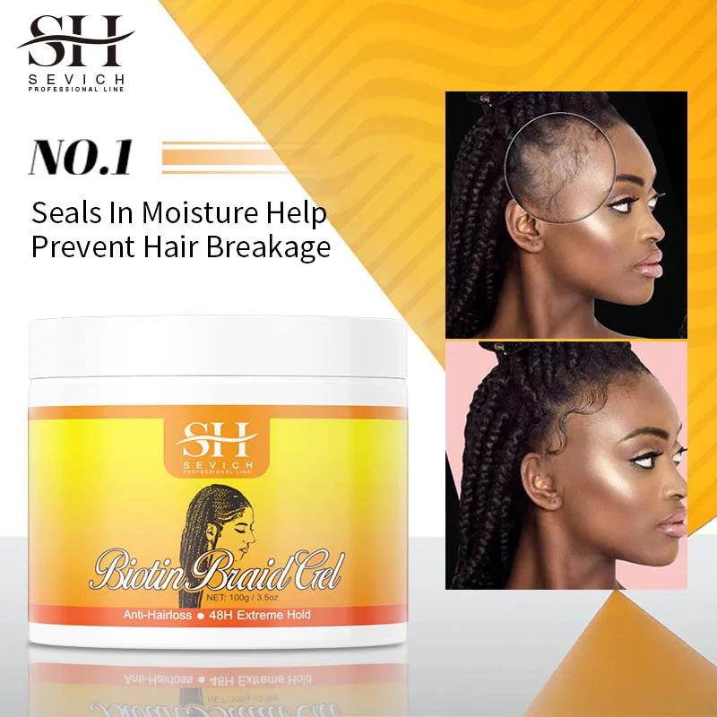 African Biotin Braid gel 100g Edges Control Twist Gel Tames Frizz & Edges Jojoba Oil Styling Braiding Gel Anti Hair Loss Wax，Loc