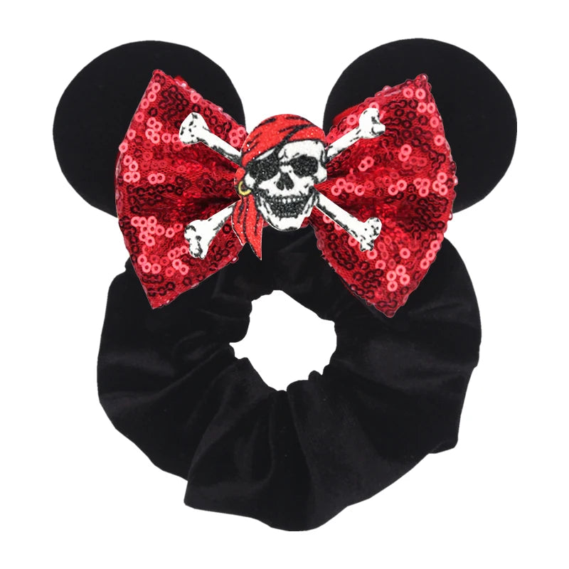 Disney Mouse Ears Velvet Scrunchies Hairband Women Elastic Ponytail Holder Girls Sequin Bow 2023 Kids Party DIY Hair Accessories