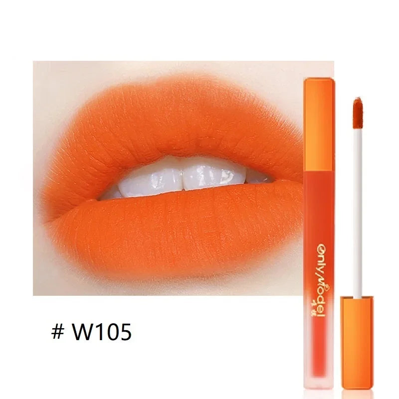 Orange Waterproof Long-Lasting Matte Lipstick – Velvet Lip Tint, Resistant, Moisturizing Cosmetic Lip Makeup for Women