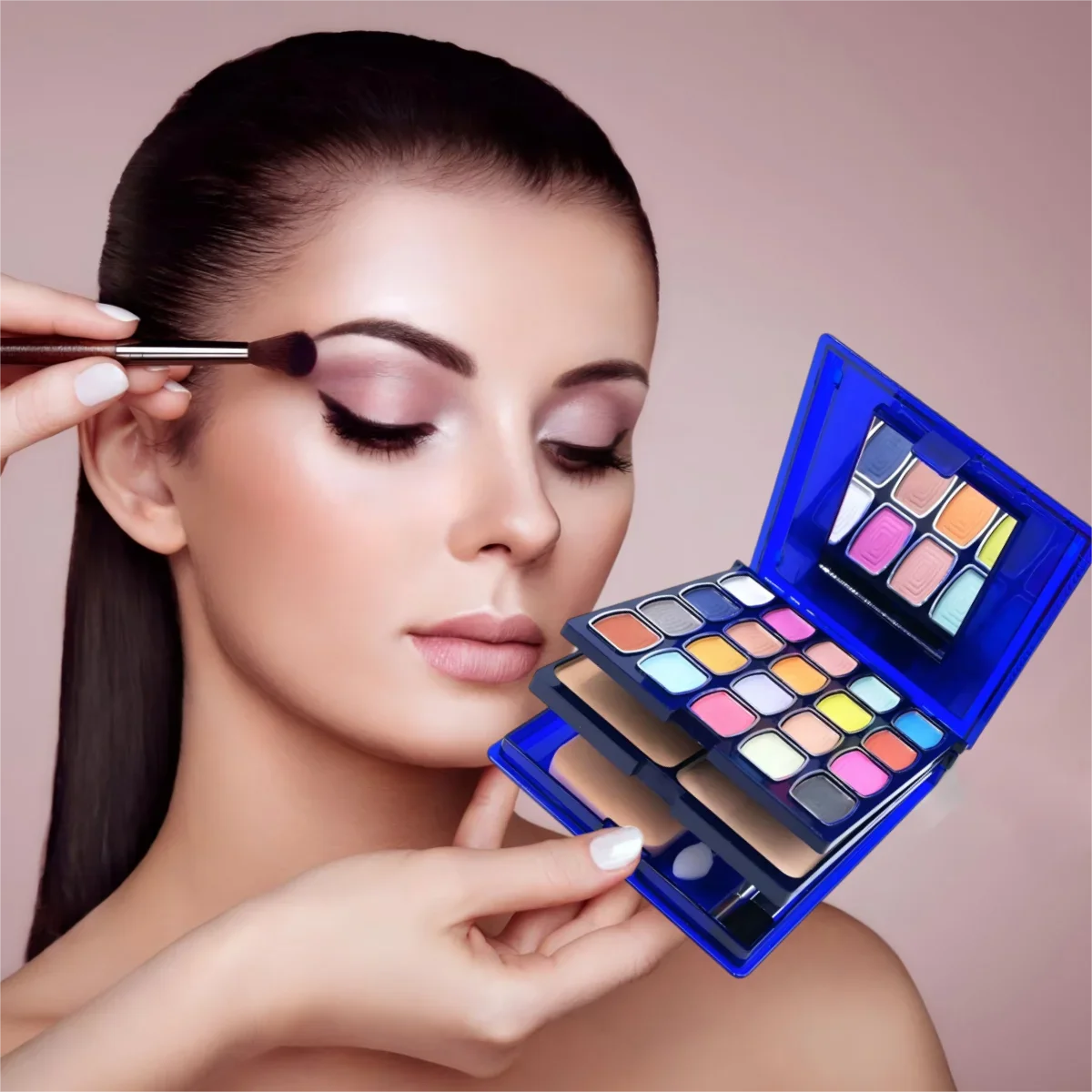 30-color multifunctional makeup palette, eyeshadow + blush + powder + lip gloss, comes with a powder puff, eyeshadow brush, cont