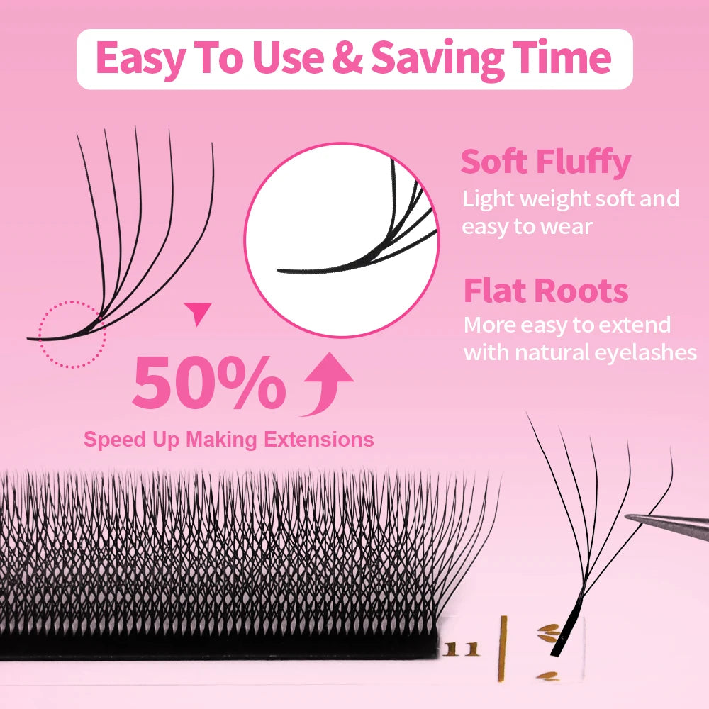 JEMEDO 5D 0.07mm Lash Extensions W-Shape Eyelash Extensions Natural Premade Volume Fans C/D/M Curl Lashes For Beauty Eye Makeup