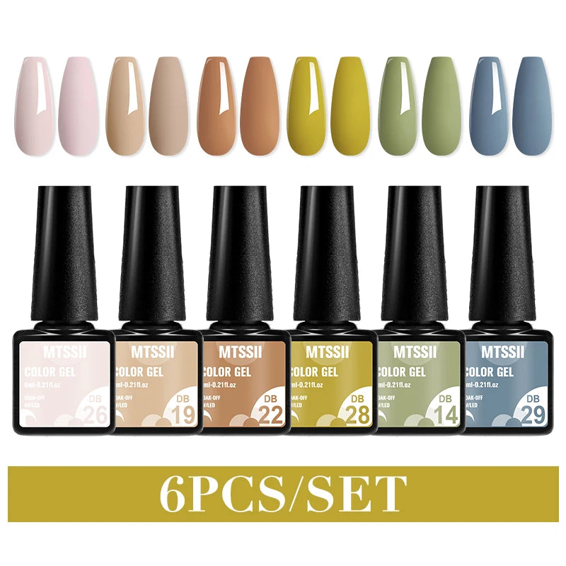 Mtssii 6PCS/Set Sparkly Nude Pink Gel Nail Polish Glitter Semi Permanent Nail Art LED UV Soak Off Gel Varnish Nail Supplies