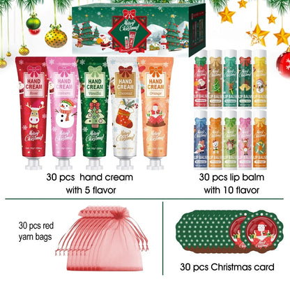 Christmas gift set distribution 120PCS/box in bulk, lip balm in bulk, hand cream in bulk, Christmas cards, gift gauze bags