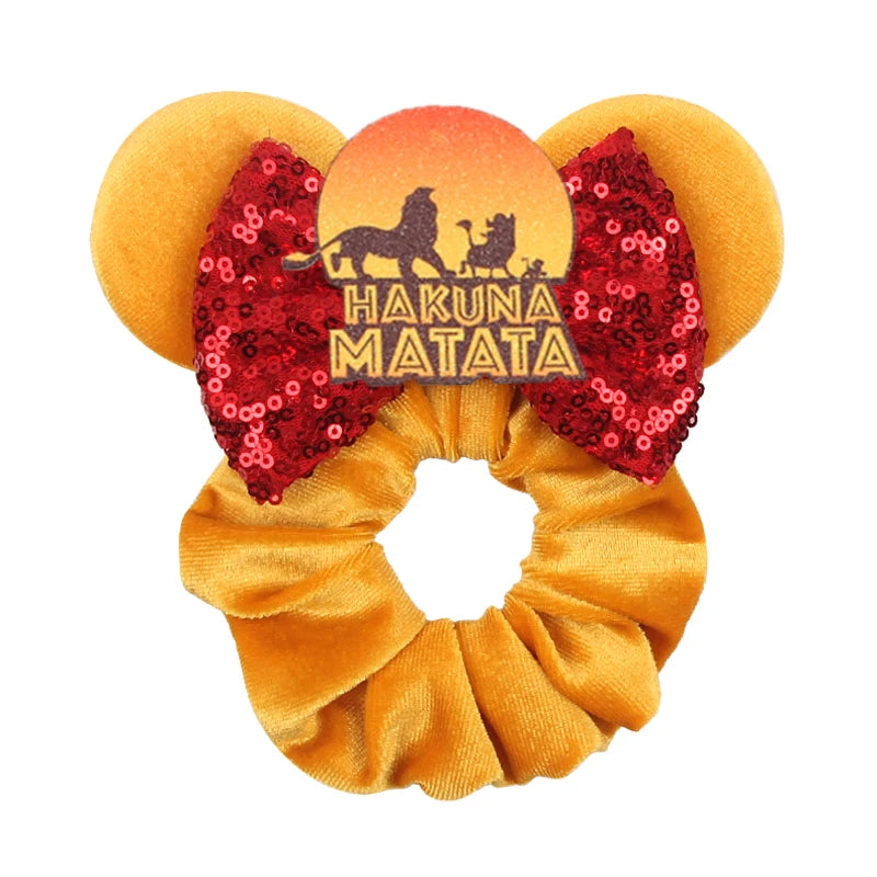 Disney Mouse Ears Velvet Scrunchies Hairband Women Elastic Ponytail Holder Girls Sequin Bow 2023 Kids Party DIY Hair Accessories