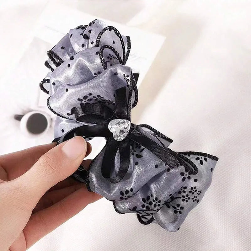 1pc women's multi-color rhinestone heart embellishment mesh bow hair clip double-sided bubble grip clip fluffy hair claw