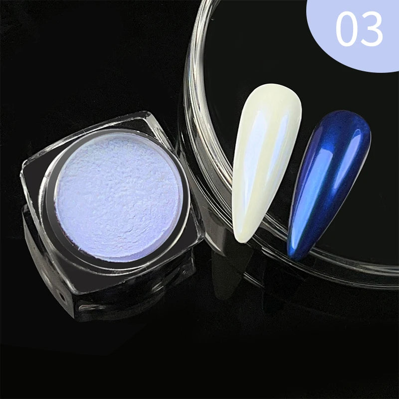 NICOLE DIARY 5g Aurora Pearl White Pink Nail Powder Pigments Metallic Rubbing Dust Moonlight Effect Nail Arts Decoration