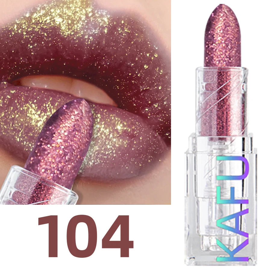 Multi-color Glitter Lipstick Beauty Girl Diamond Waterproof Lip Tint Long Lasting Shimmer Lip Makeup Red Rose Pearlescent  Lip
