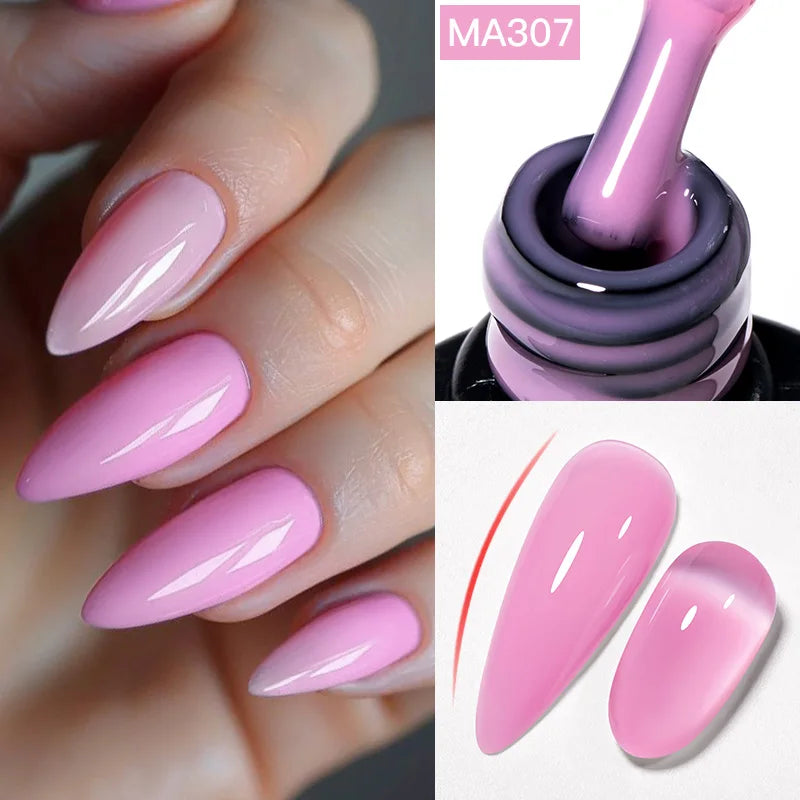 MEET ACROSS 7ml Rubber Base Gel Glitter Nude Pink White 2 In 1 Gel Nail Polish Nail Art Varnish For Nails Winter Autumn Manicure