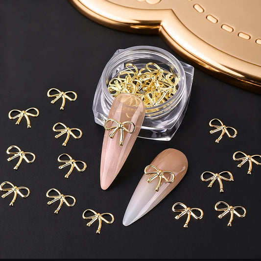30pcs Gold Alloy Bowknot Nail Art Decoration Charms 3D Luxury Y2K Bow Nail Art Supplies DIY Christmas Press On Nail Design Suppl