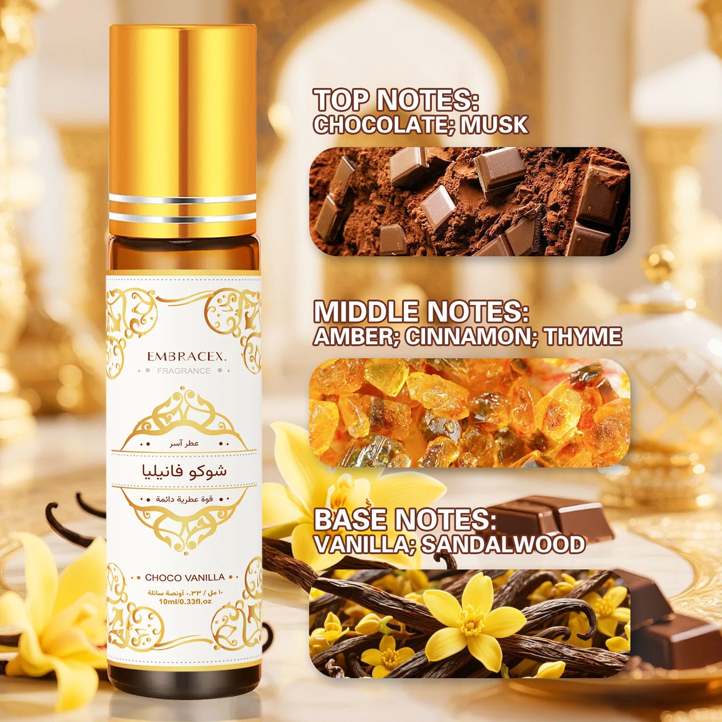 10ml Choco Vanilla Roller Essential Oil Perfume Oil Skincare Nail care Eid al-Fitr Body massage Long Lasting Scent