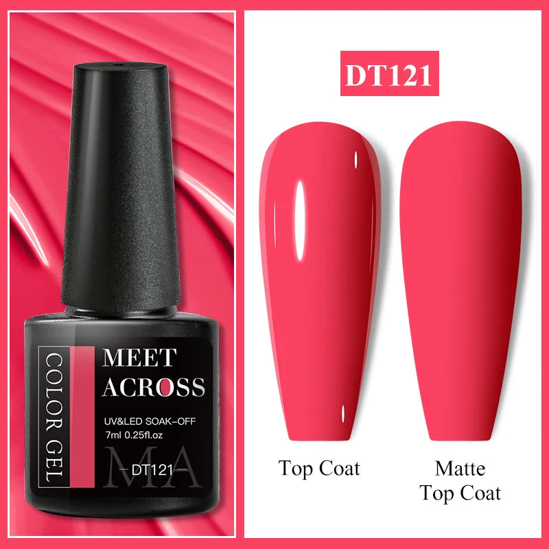MEET ACROSS 7ml Black White Red Gel Nail Polish Glitter Semi Permanent Nail Supplies Gel Vernis for All-Season Nails Design