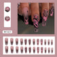 24pcs Glitter Pink Sequins Fake Nails 2025 Halloween Scary Skull Love Print False Nails Wearable European Ballet Press on Nails
