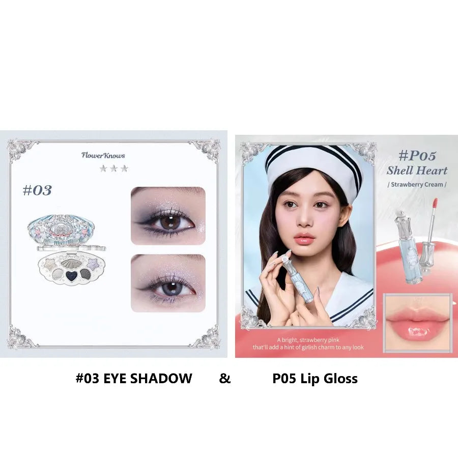 Flower Knows Shells Jewel Makeup Set for Women - Eyeshadow Blush Lip Glaze Full Kit - Gift Set