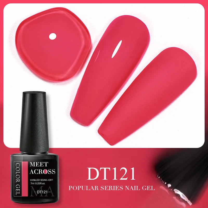 MEET ACROSS 7ml 140 Colors Glitter Gel Nail Polish Fluorescent Laser Semi Permanent Soak Off Nail Art UV Gel Varnish Manicure