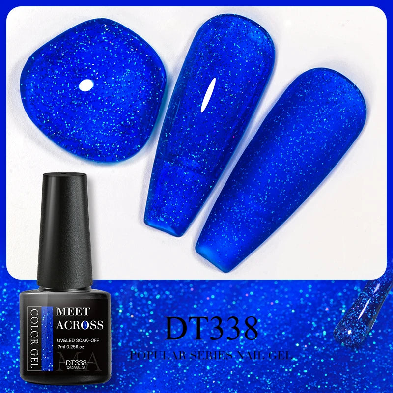 MEET ACROSS 7ml 140 Colors Glitter Gel Nail Polish Fluorescent Laser Semi Permanent Soak Off Nail Art UV Gel Varnish Manicure