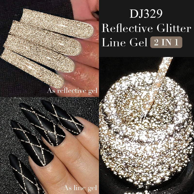 MEET ACROSS 5ml Sliver Metallic Liner Gel Nail Polish Super Bright Mirror Effect Painting Drawing Line Graffiti Stripe Nail Art