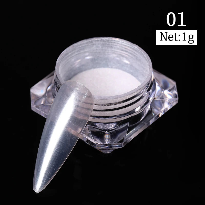 NICOLE DIARY 5g Aurora Pearl White Pink Nail Powder Pigments Metallic Rubbing Dust Moonlight Effect Nail Arts Decoration