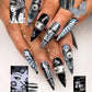 24pcs Nude Color False Nails For Halloween Blood Stained Jade Bone Long Pointed Press On Nails Acrylic Material Party Fake Nail