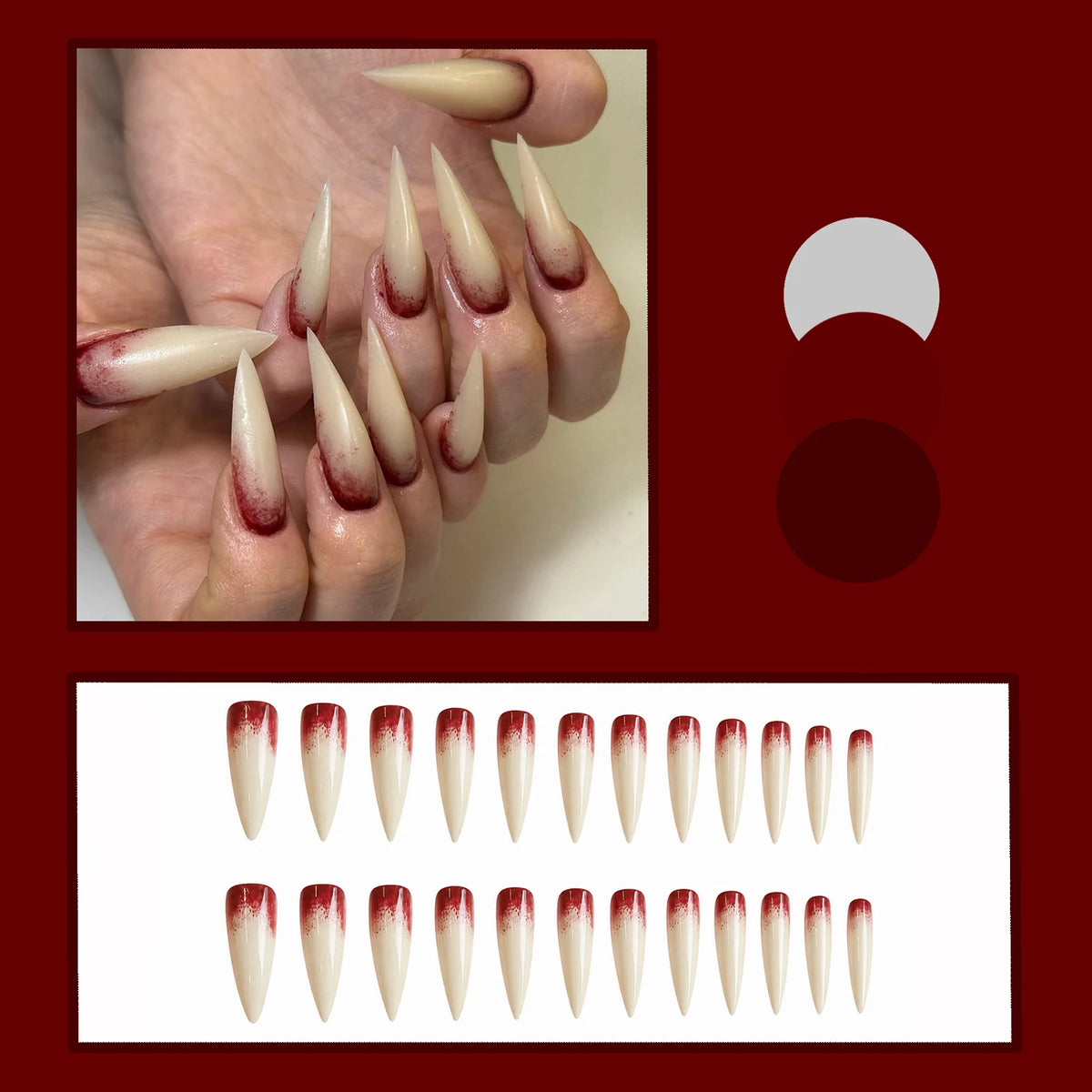 24pcs Nude Color False Nails For Halloween Blood Stained Jade Bone Long Pointed Press On Nails Acrylic Material Party Fake Nail