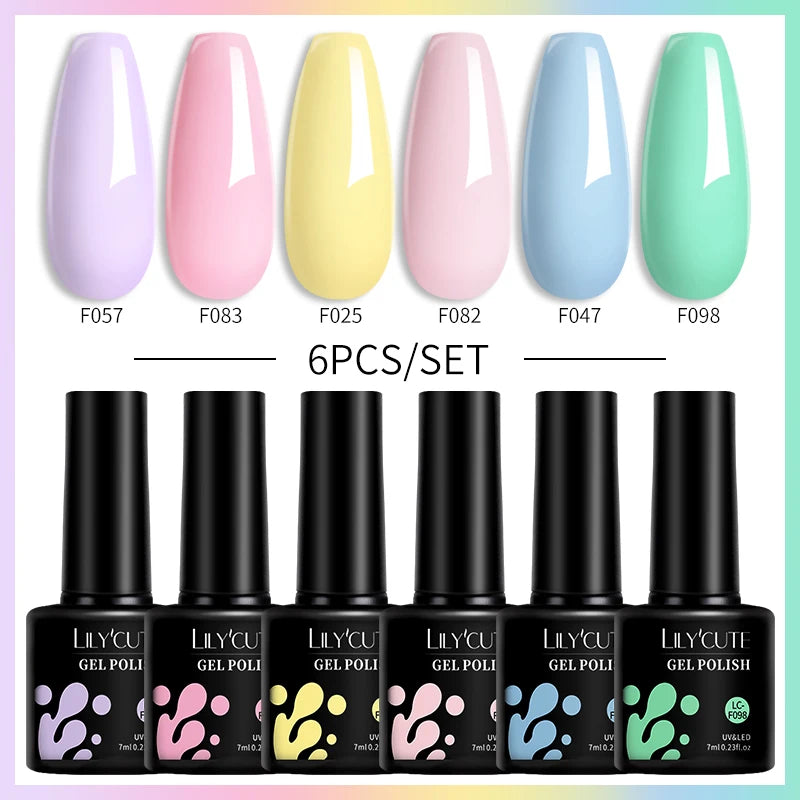 LILYCUTE 6PCs/Set Gel Nail Polish Set Kit Glitter Nail Gel Sequin Vernis Semi Permanent For Manicure Varnish UV LED Nail Art Gel