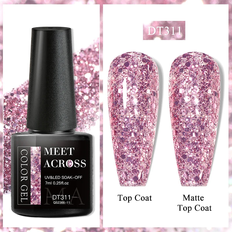 MEET ACROSS 7ml Purple Nail Gel Polish Semi Permanent Nail Art For Nails Decoration UV LED Painting Gel Varnish Nail Supplies