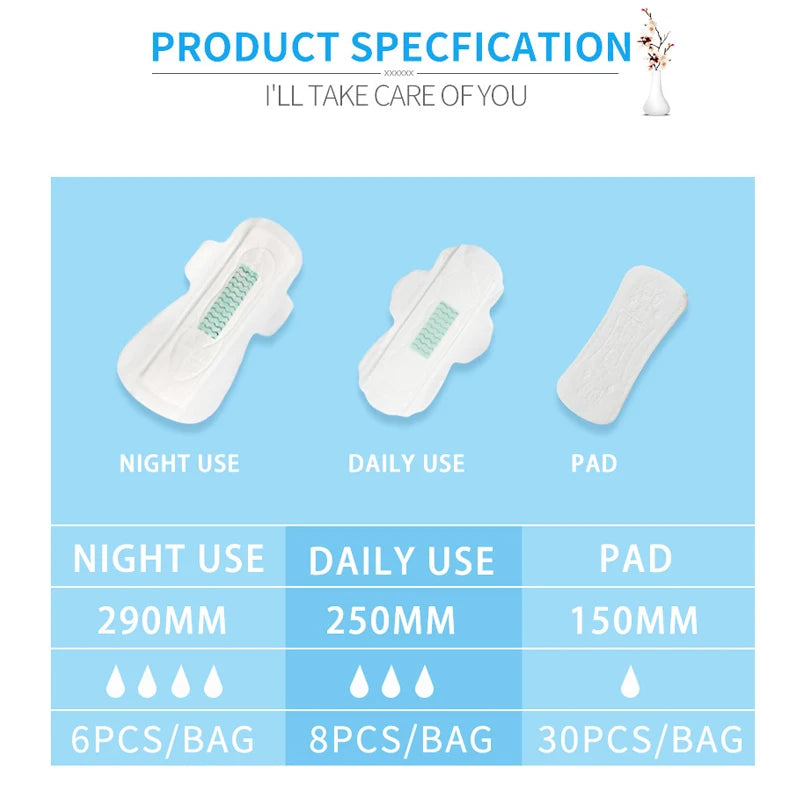 10pack=100pcs Anion Santitary Napkin Women Menstrual Pads Feminine Organic Panty Liners Daily Use Health Care Sanitary Towels