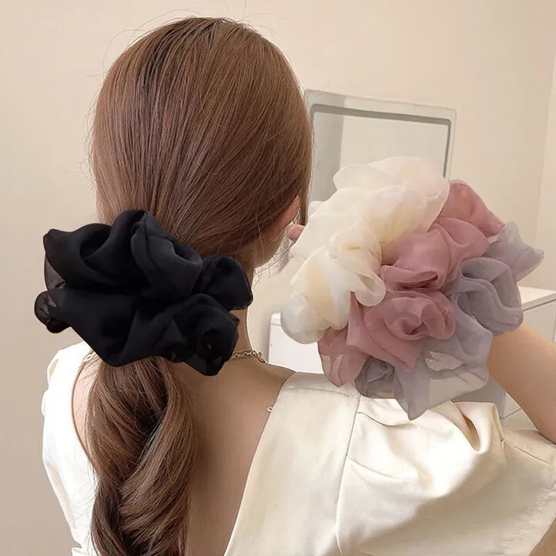 4/5Pcs Fashion Chiffon Scrunchies for Women Korean Silk Elastic Hair Ties Ponytail Holder Headwear Hair Accessories