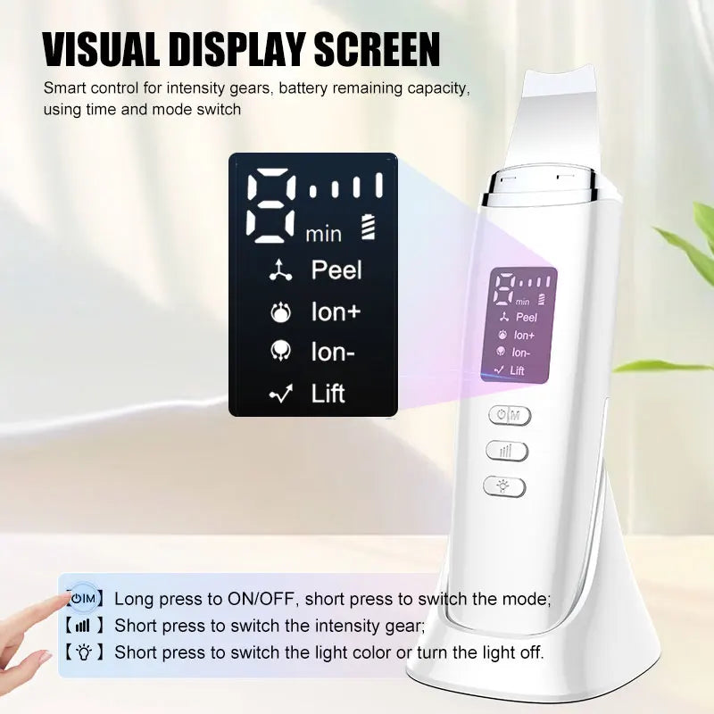 Ultrasonic Skin Scrubber Facial Lifting Massager Spatula Facial Exfoliator Scraper and Blackhead Remover Facial Deep Cleansing