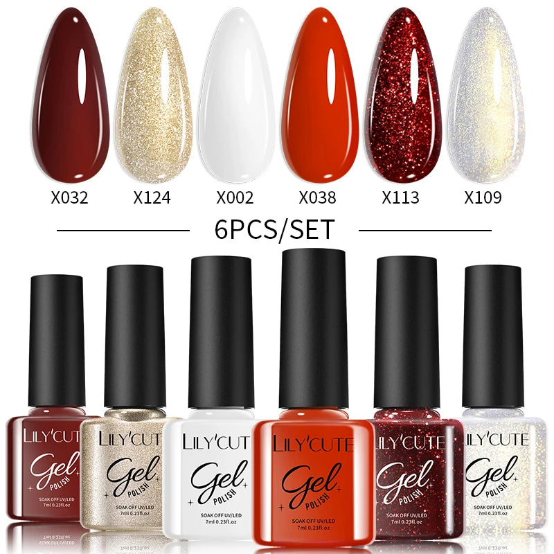 LILYCUTE 6PCs/Set Gel Nail Polish Set Kit Glitter Nail Gel Sequin Vernis Semi Permanent For Manicure Varnish UV LED Nail Art Gel