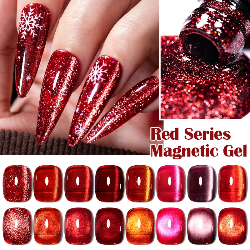 7ml Red Series Cat Magnetic Gel Nail Polish Sparkle Glitter Semi Permanent Nail Art UV Gel Varnish Manicure For Valentines Nails