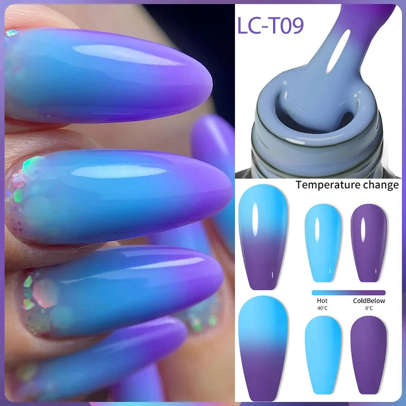 LILYCUTE 7ML Auroras Thermal Gel Nail Polish Nude Dark Purple Glitter Gradient Temperature Color Changing Nail Art Gel Varnishes