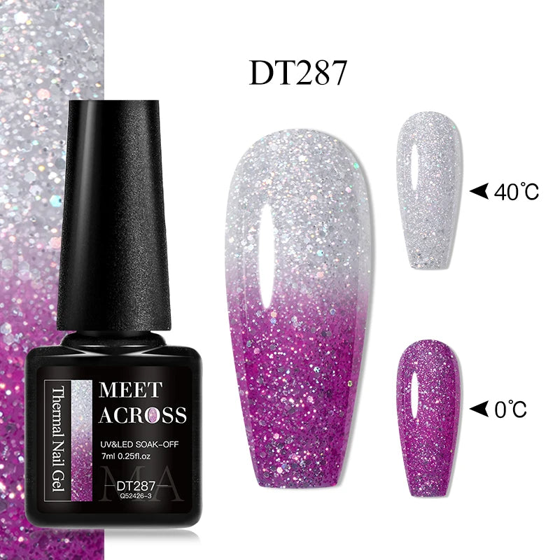 MEET ACROSS 7ml Eggshell Thermal Gel Nail Polish Temperature Changing Gradient Nail Art Varnish Winter Soak Off Gel For Nails