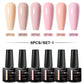MEET ACROSS 6PCS/SET Macaron Series Gel Nail Polish Set Glitter Semi Permanent UV Nail Kit Base Matte Top Coat Nail Art Manicure
