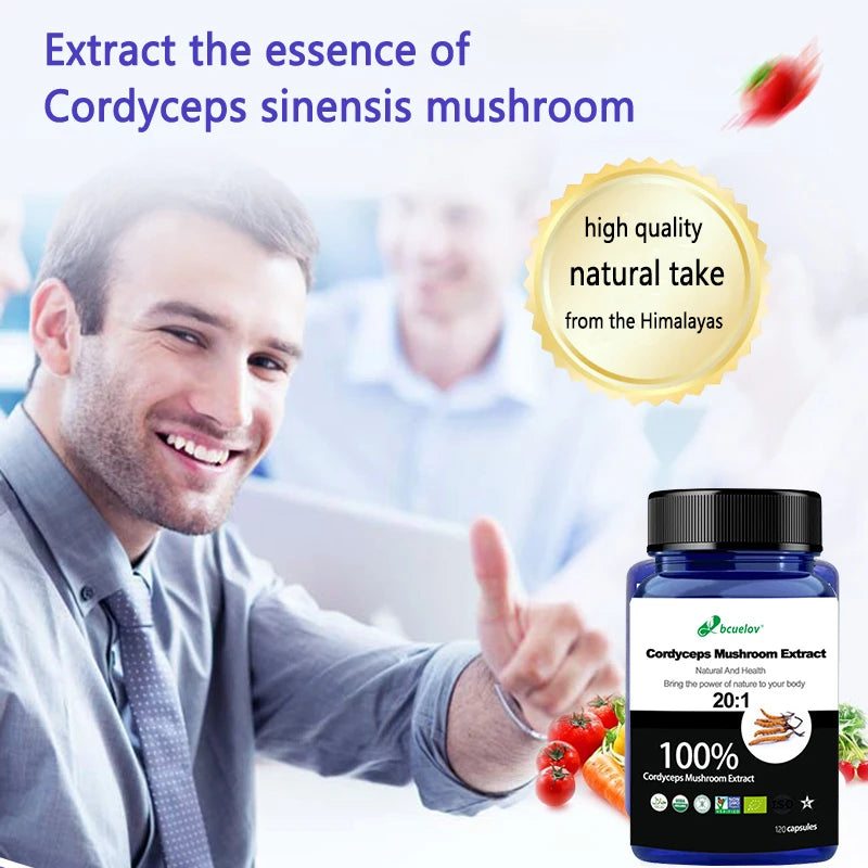 Pure Cordyceps Mushroom Extract Supplement - Improve Energy, Respiratory, Immune, Kidney Health Support, Vegetarian Capsules