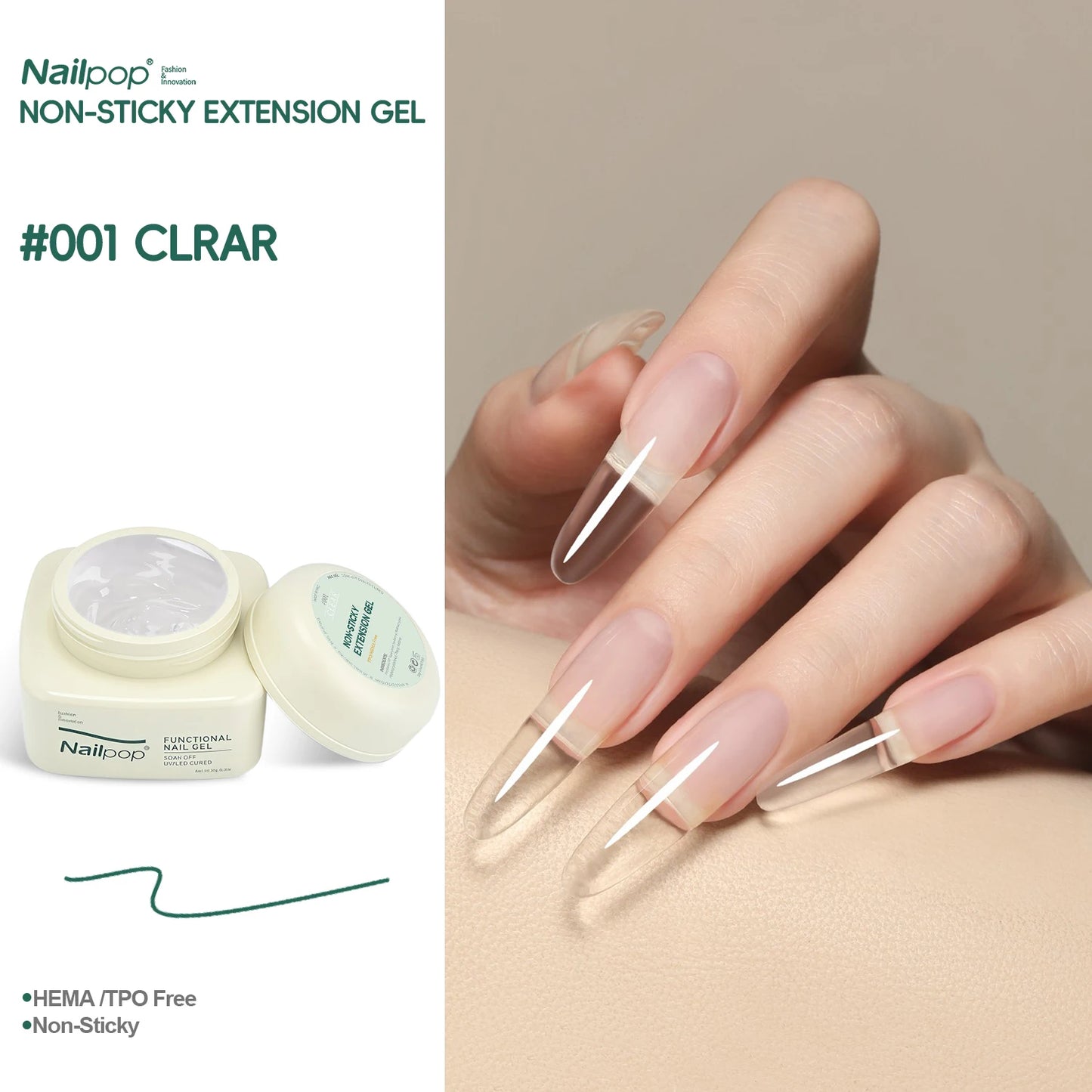 Nailpop Non-Sticky Extending Gel Without TPO/HEMA for Crystal Nail Tips Sculpting and Rhinestone Adhesive Adhesion Durable DIY