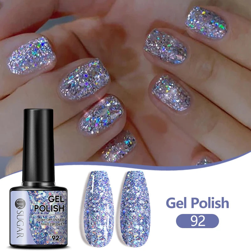 UR SUGAR 7/7.5ml Nude Glitter Color Nail Gel Polish Semi-permanent Varnish Soak Off Nail Art Base Top Coat UV LED Gel Manicure