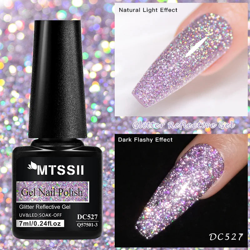 Mtssii 7ML Colorful Reflective Gel Nail Polish Glitter Sparkling Flash Glitter Gel Polish Semi Permanent Varnish Soak Off Nails