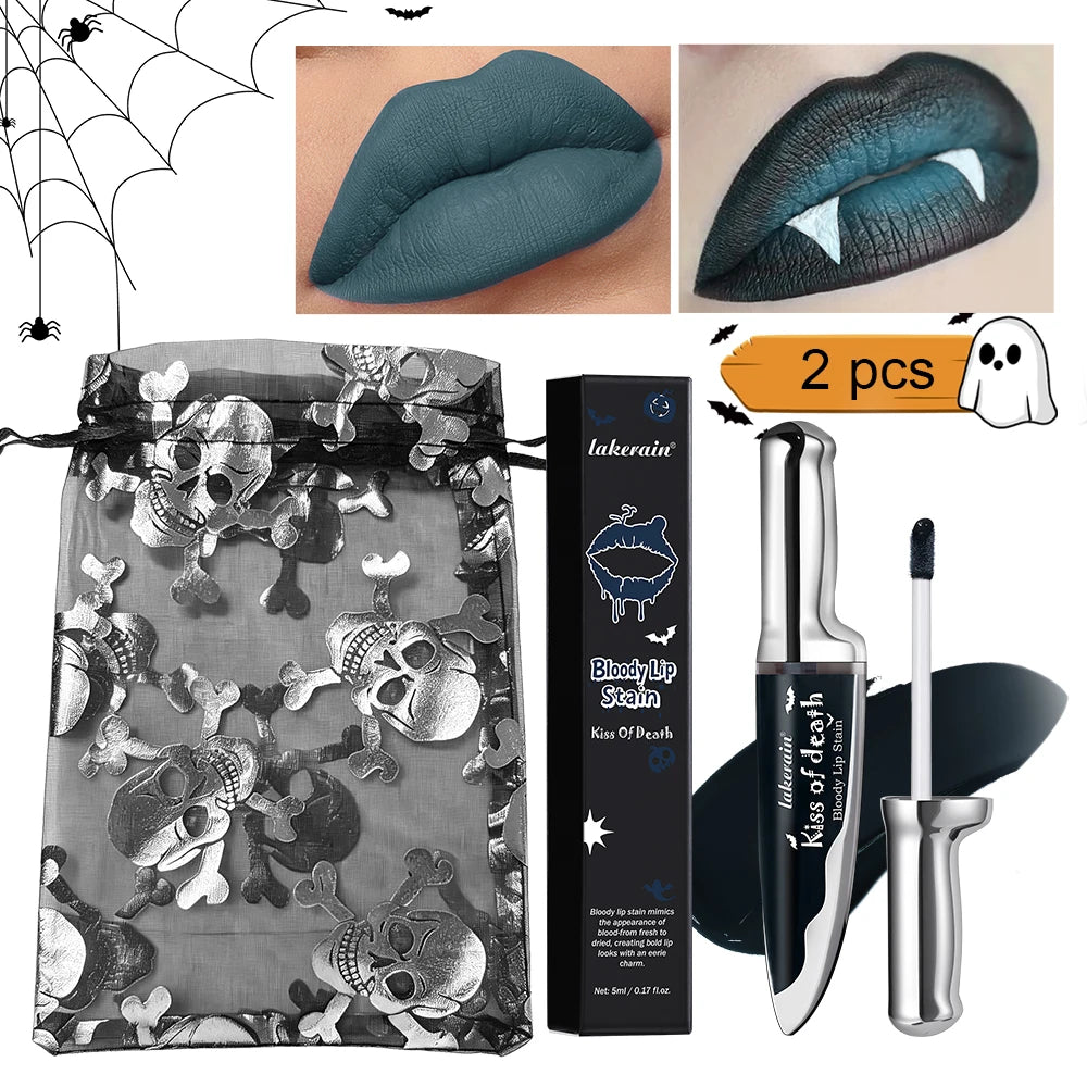 2Pcs Matte Bloody Lip Stain Long-Lasting Water-Resistant Liquid Lipstick Gothic Vampire Halloween Party Lip Tint Cosmetics