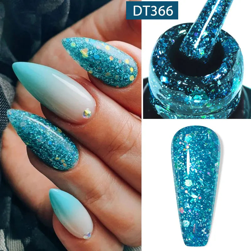 MEET ACROSS 7ml Glitter Gel Nail Polish Sparkly Sequins UV LED Soak Off Varnish For Manicure Semi Permanent Nail Art Gel Polish