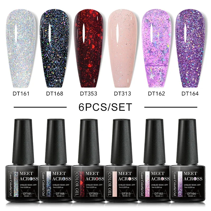 MEET ACROSS 6Pcs Gel Nail Polish Set Pink Red Green Macaron Color Manicure Kit For Nails UV Gel Nail Art Varnish Nail Supplies