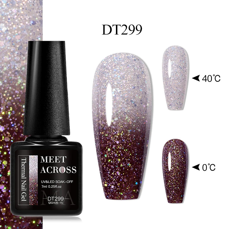 MEET ACROSS 7ml Eggshell Thermal Gel Nail Polish Temperature Changing Gradient Nail Art Varnish Winter Soak Off Gel For Nails